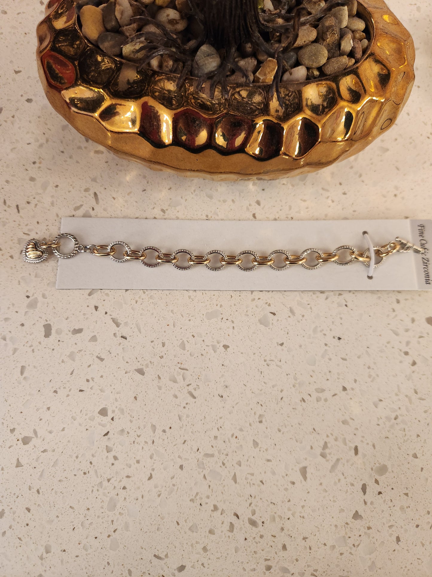 Mixed Metal Heart Link Bracelet