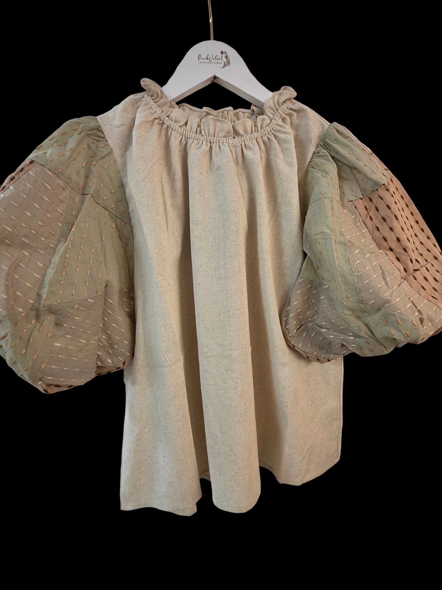 Linen Blended Balloon Sleeve Top