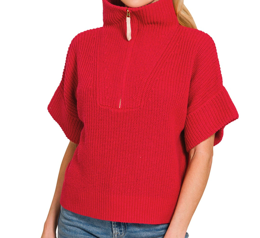 Zip Neck Waistline Sweater