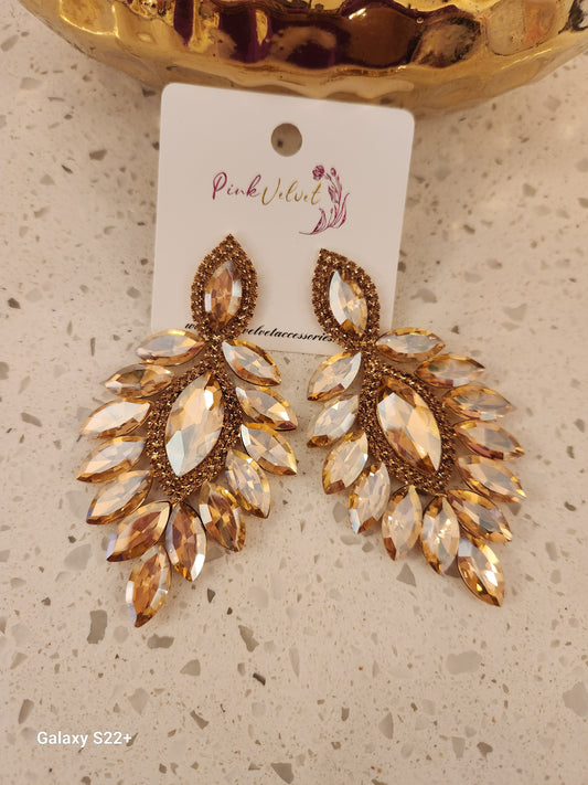 Large Rhinestone Feather Earrings