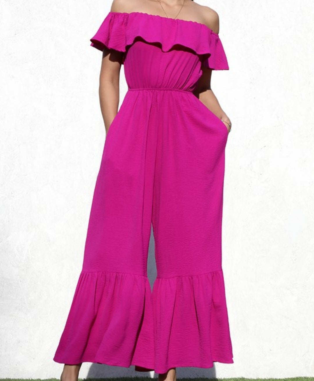 Ruffle Shoulder Leg Jumpsuit