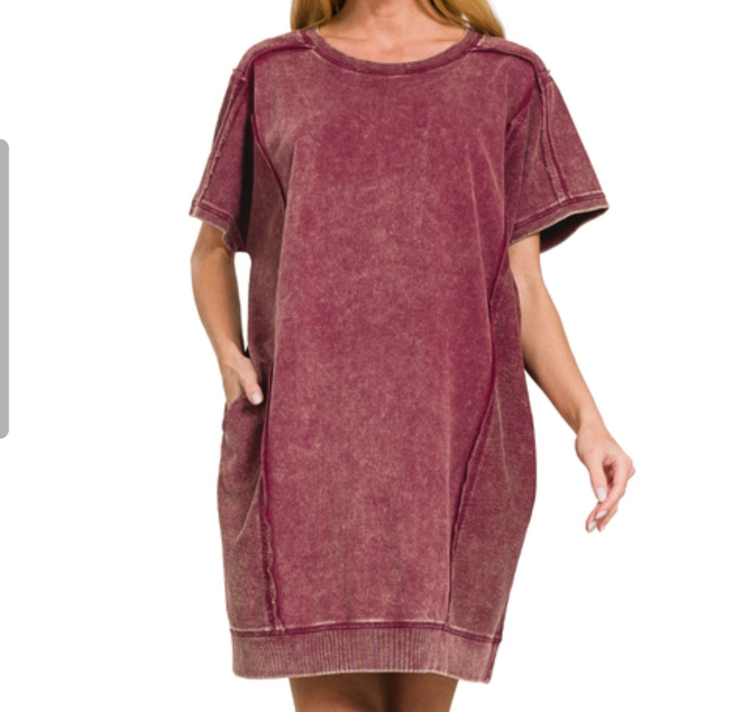 Terry Acid Wash Pocket Dress