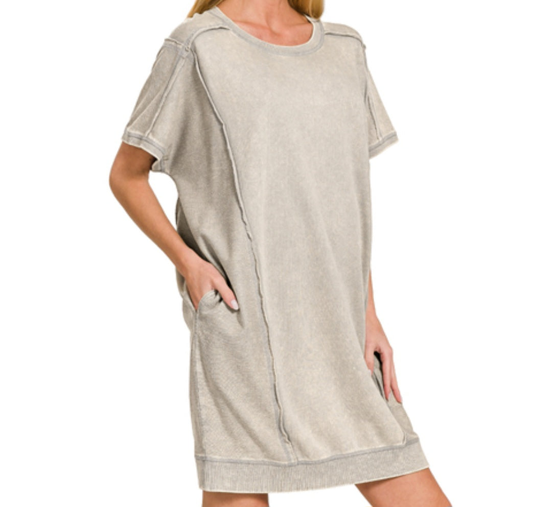 Terry Acid Wash Pocket Dress
