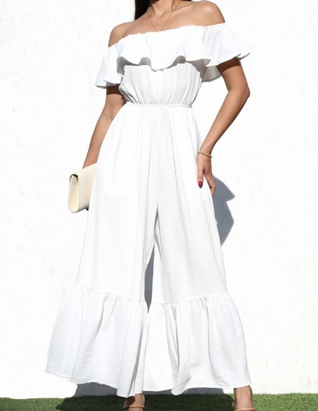 Ruffle Shoulder Leg Jumpsuit