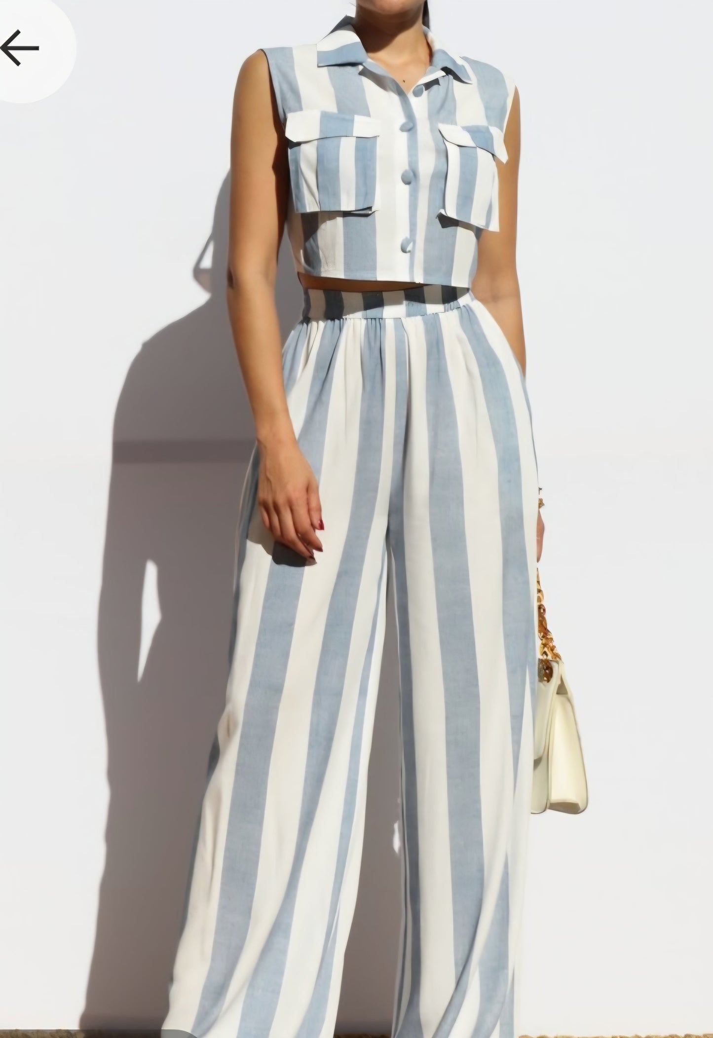 Stripe Crop Vest Pant Set