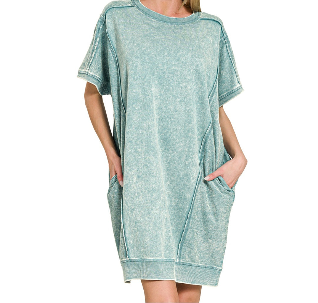 Terry Acid Wash Pocket Dress