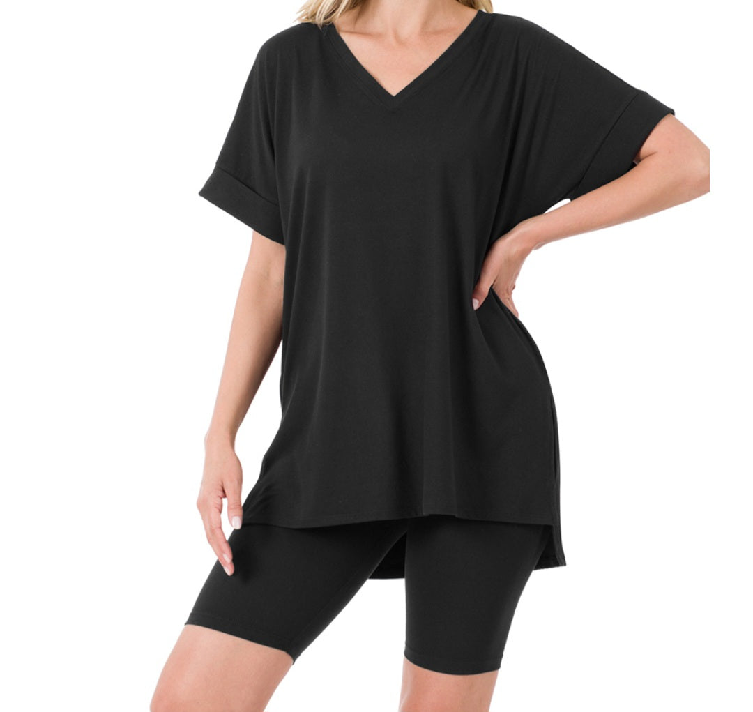 V-Neck Biker Short Set