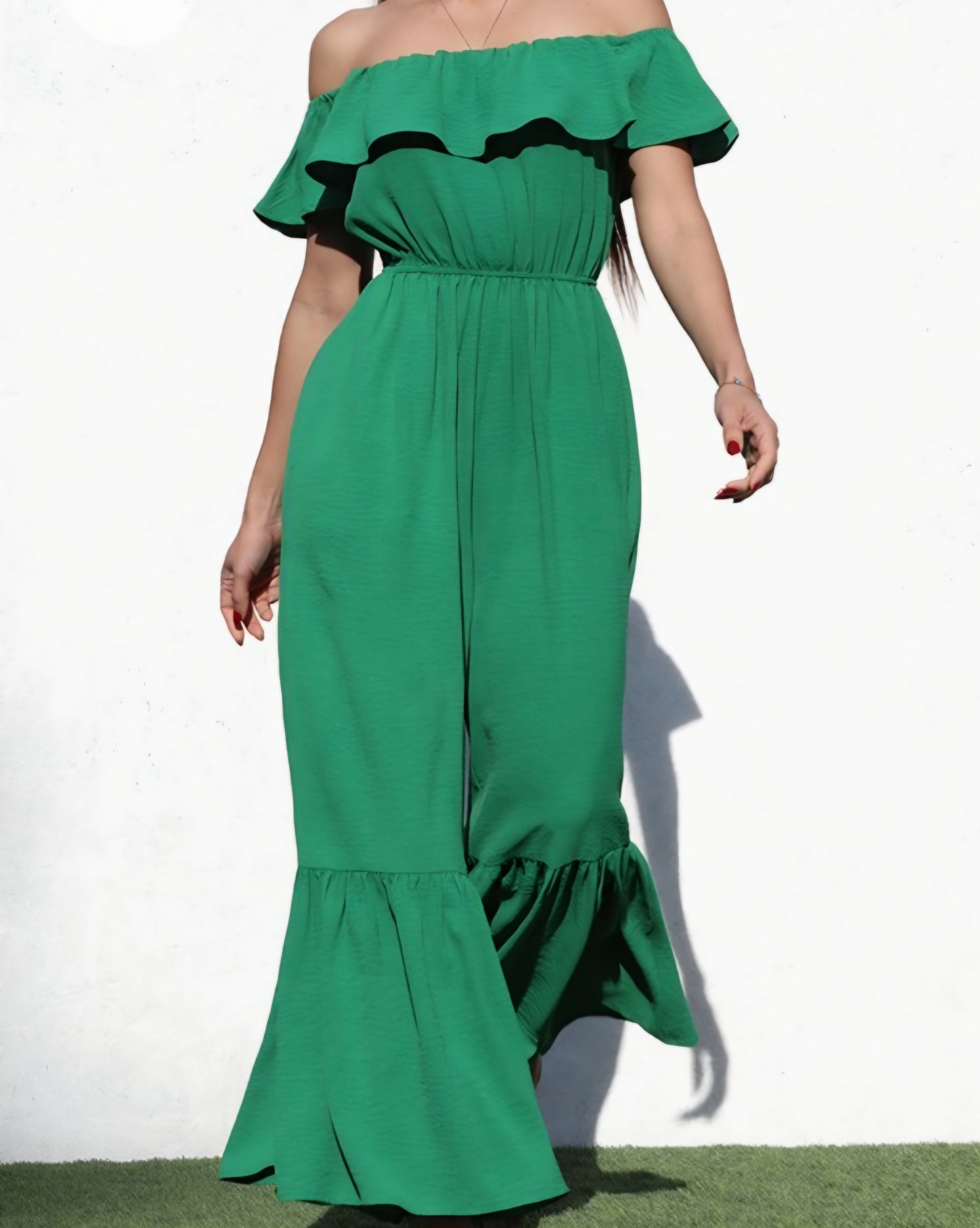 Ruffle Shoulder Leg Jumpsuit