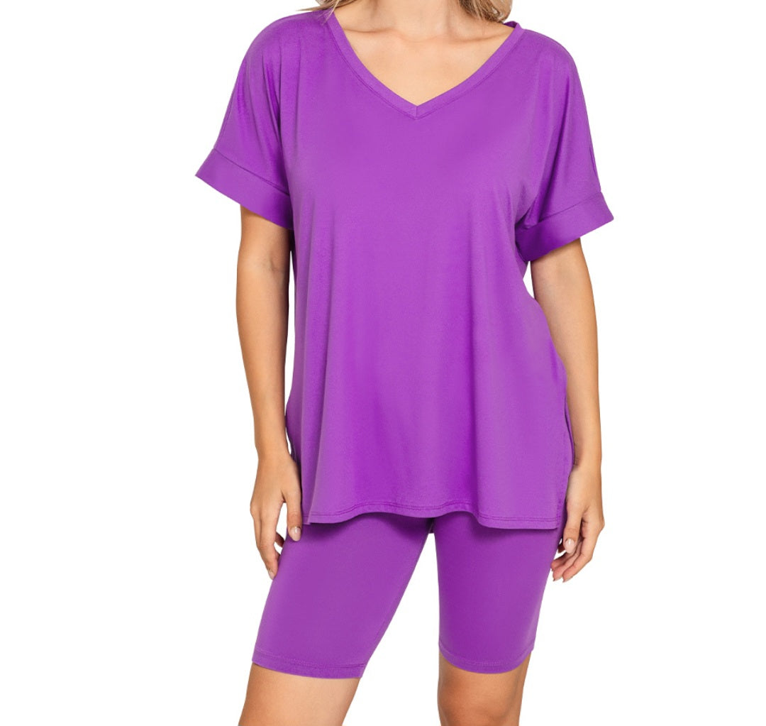 V-Neck Biker Short Set