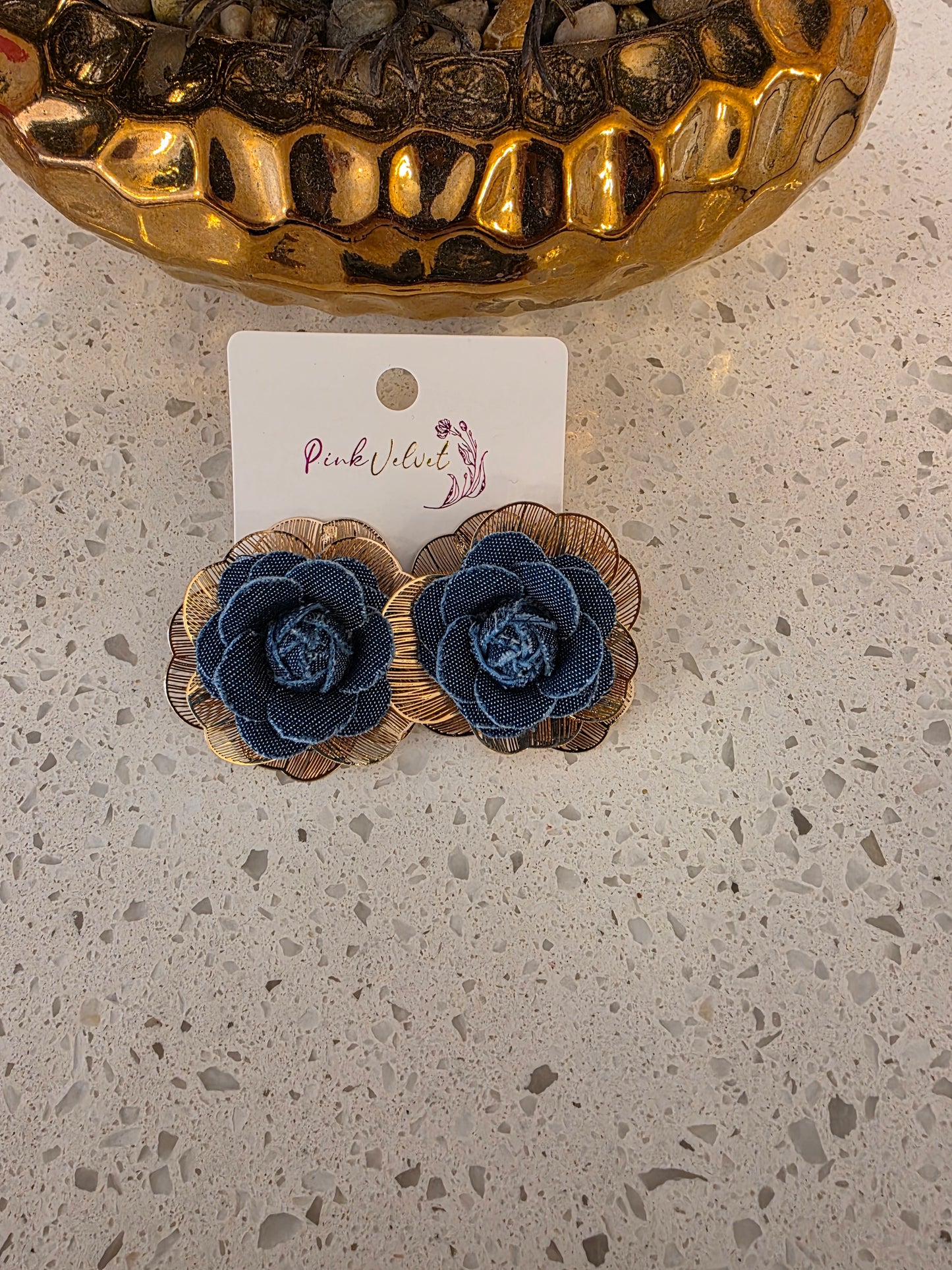 Denim Flower Earrings