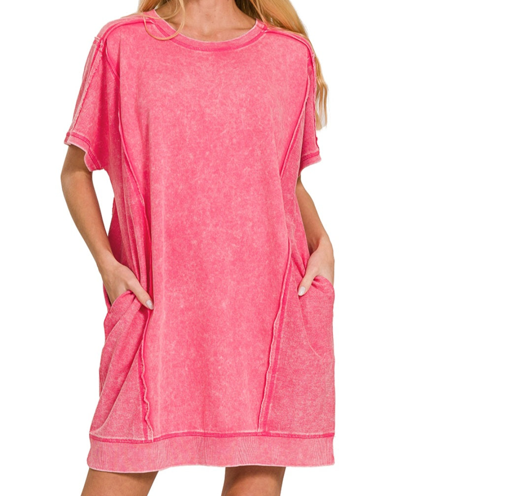 Terry Acid Wash Pocket Dress