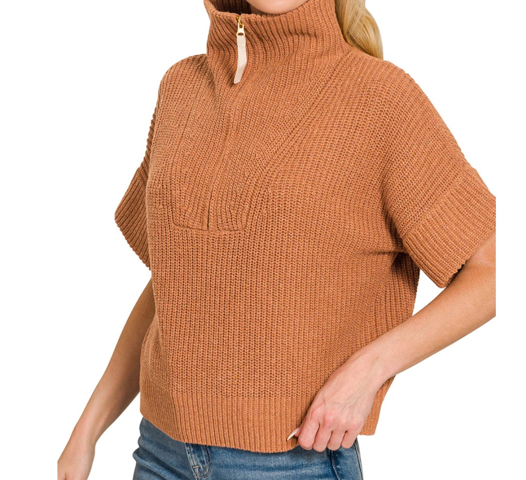 Zip Neck Waistline Sweater