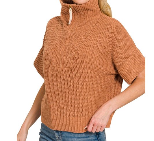 Zip Neck Waistline Sweater