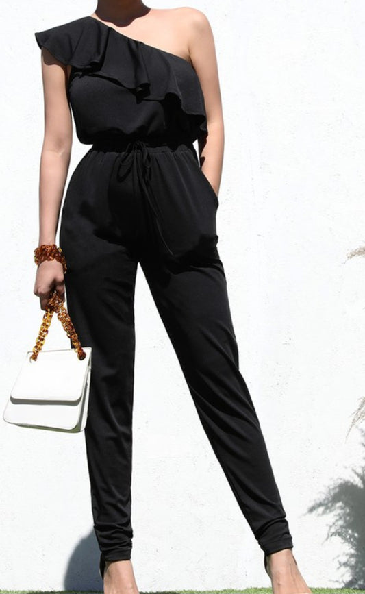 One Shoulder Ruffle Jumpsuit
