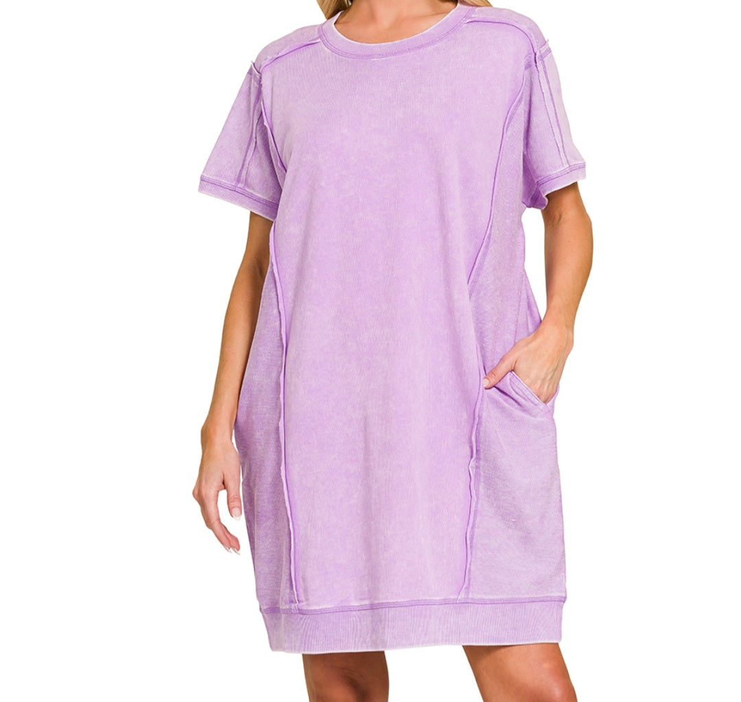 Terry Acid Wash Pocket Dress