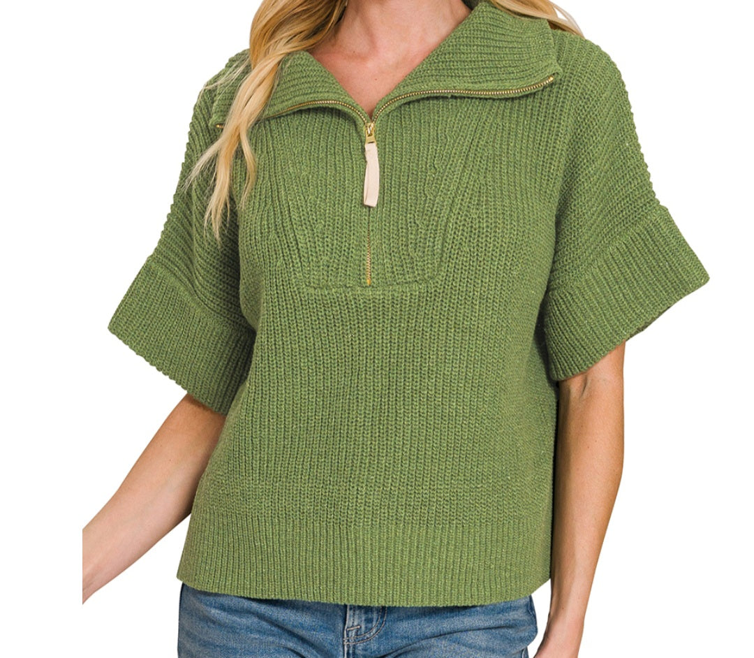Zip Neck Waistline Sweater
