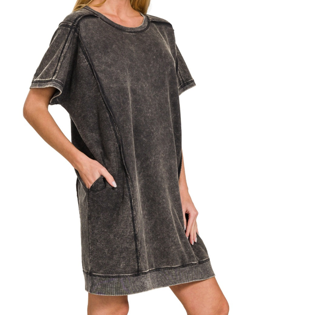 Terry Acid Wash Pocket Dress