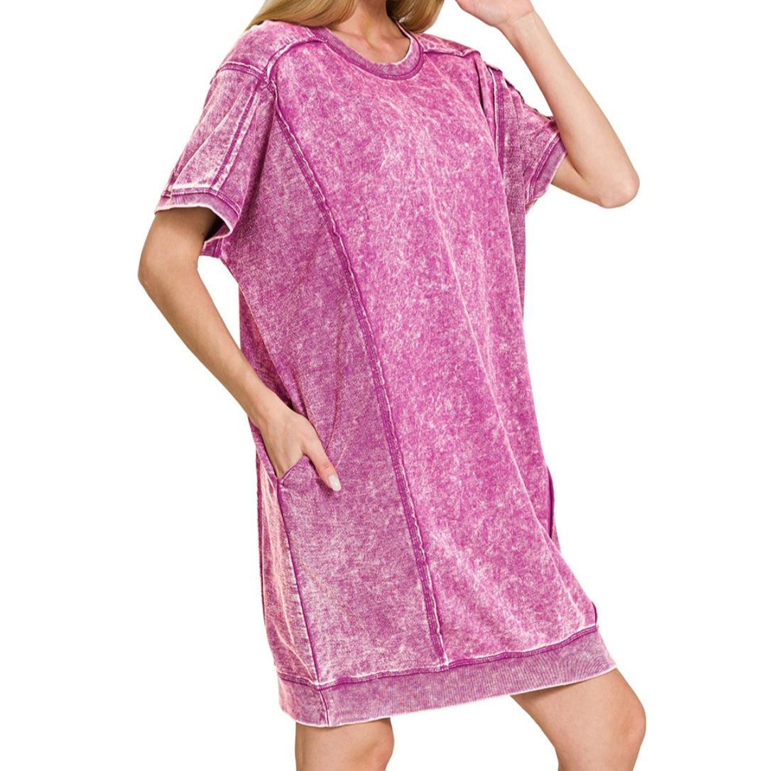 Terry Acid Wash Pocket Dress